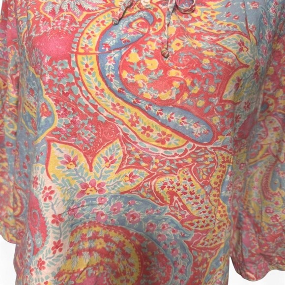 Lauren Ralph Lauren Paisley Print Tunic Top Multicolor Boho Resort Size L - Picture 2 of 8